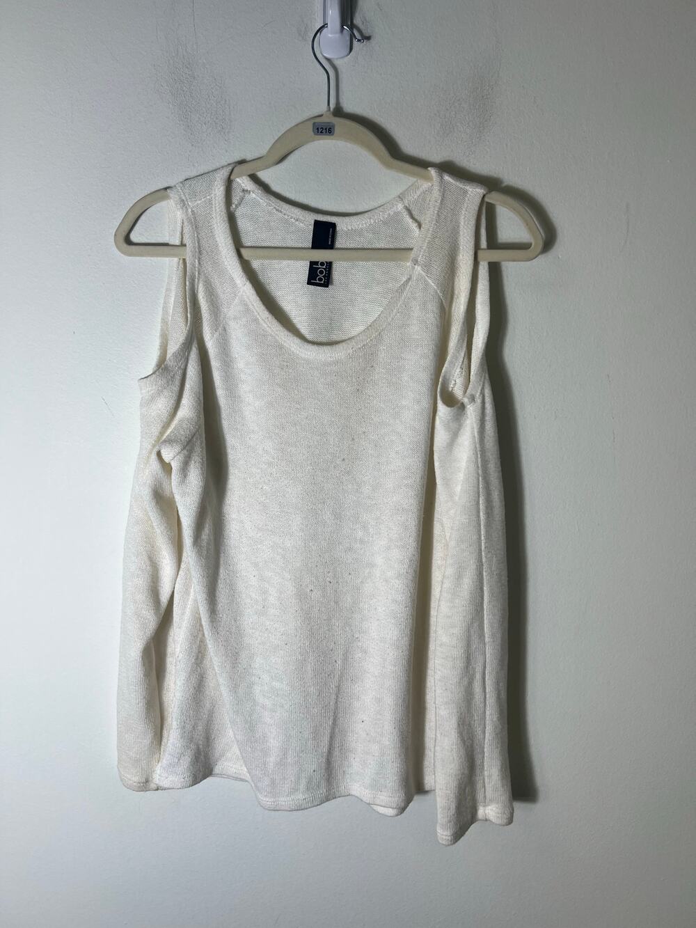 Bobi Los Angeles Off White Long Sleeve Cold Shoulder Sweater Sz S